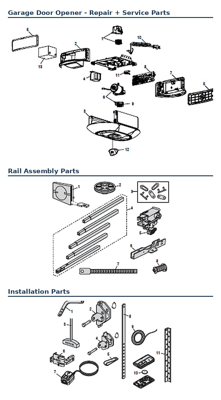 Chamberlain B6753, B6753T, B6753TC and B6753TCH belt drive garage door opener replacement parts diagram