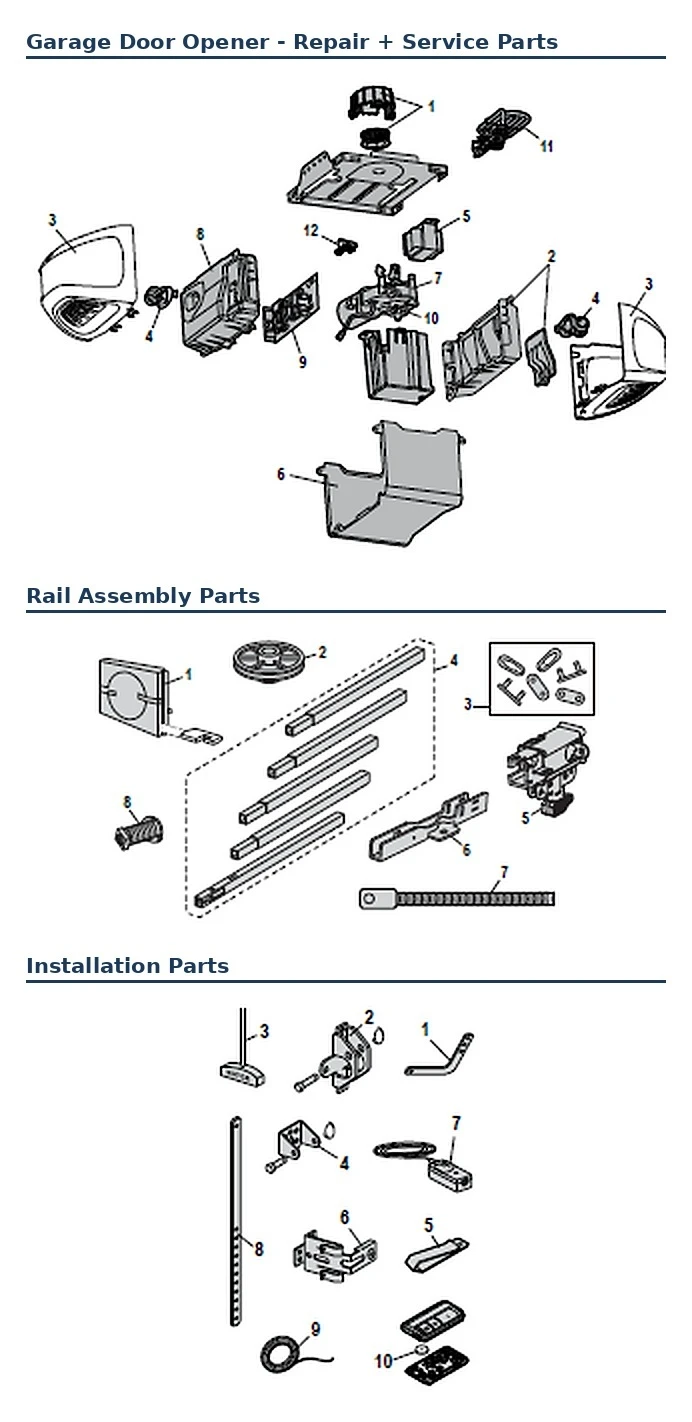 Chamberlain B730 and B740 belt drive garage door opener replacement parts diagram