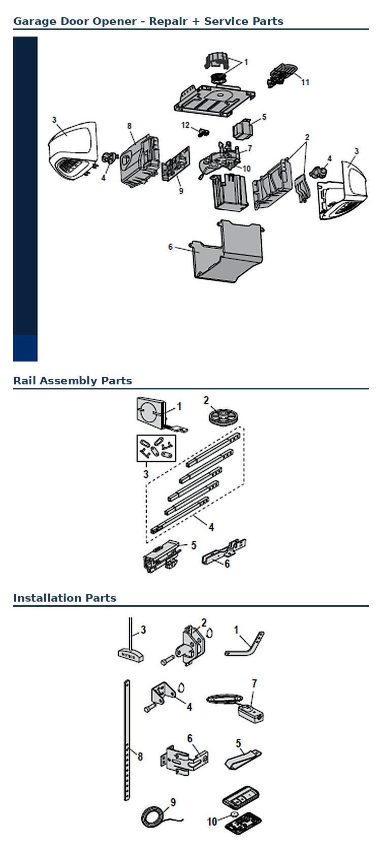 Chamberlain B980 and B980C belt drive garage door opener replacement parts diagram