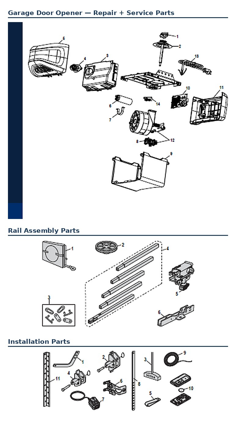 Chamberlain C2102 chain drive garage door opener replacement parts diagram