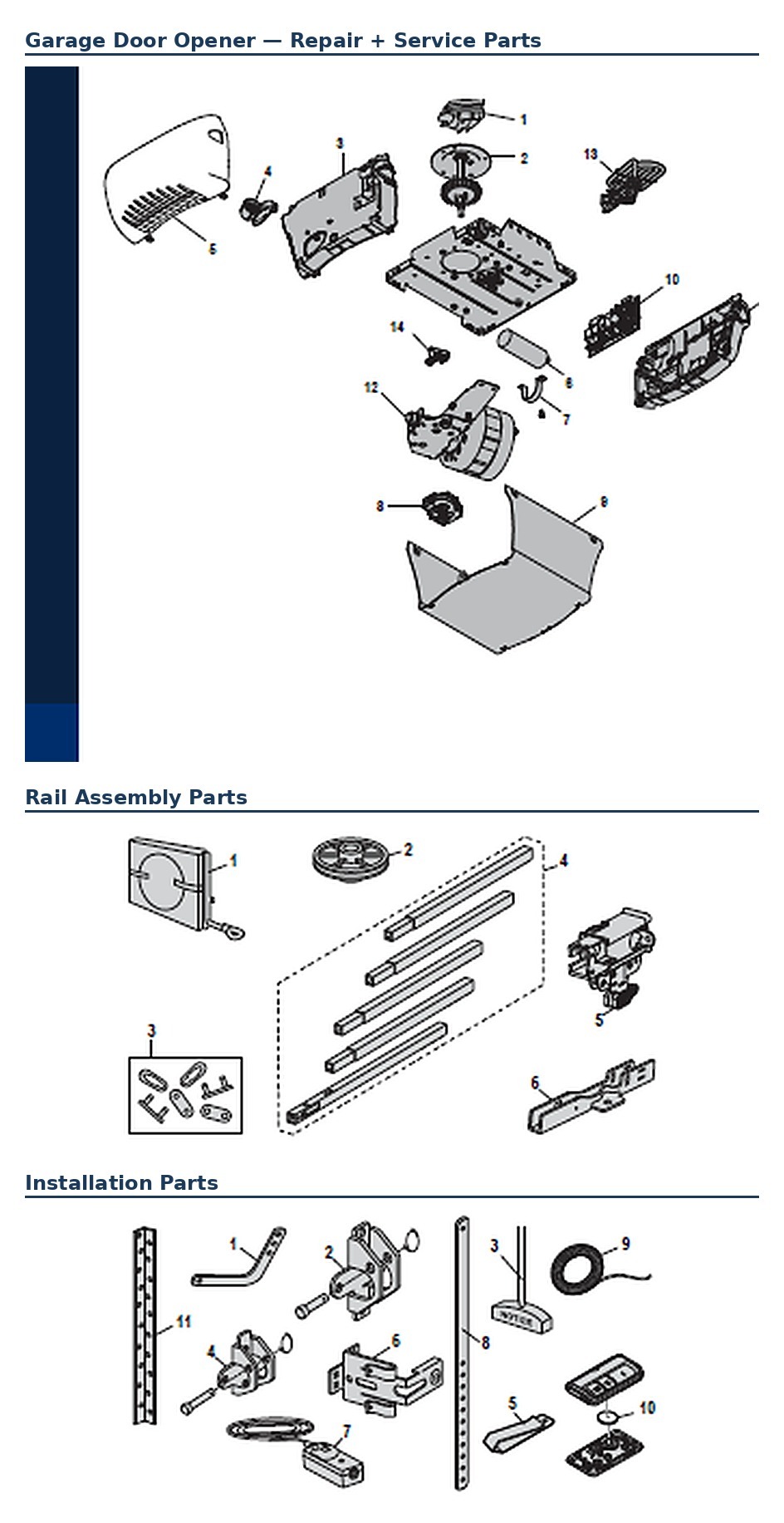 Chamberlain C253 and C253C chain drive garage door opener replacement parts diagram