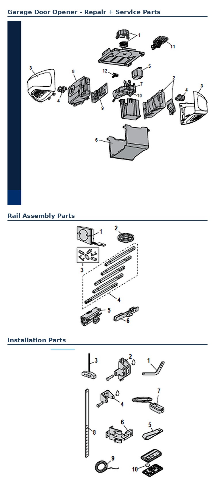 Chamberlain C400 and C410 chain drive garage door opener replacement parts diagram