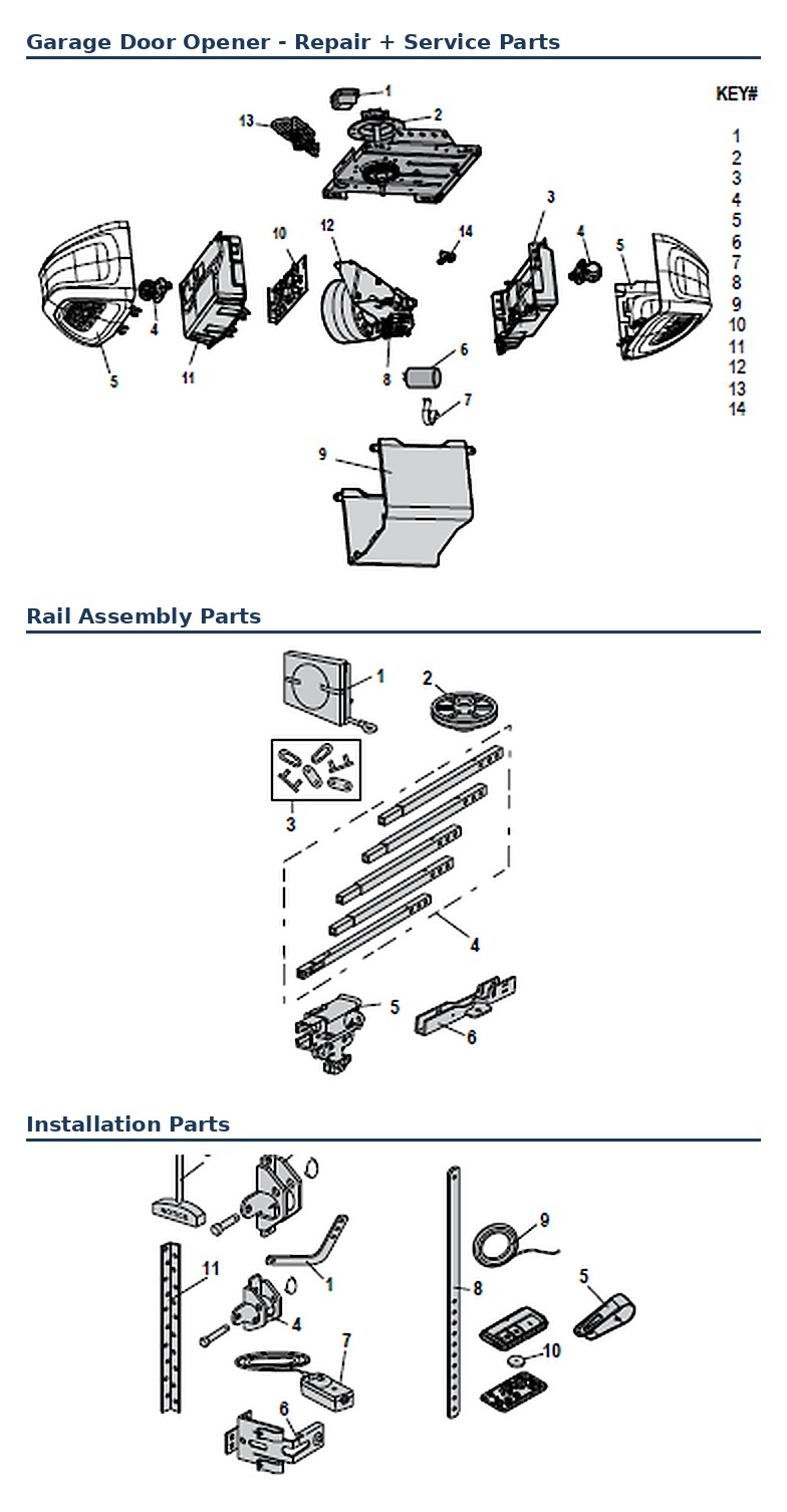 Chamberlain C450 and C540C chain drive garage door opener replacement parts diagram