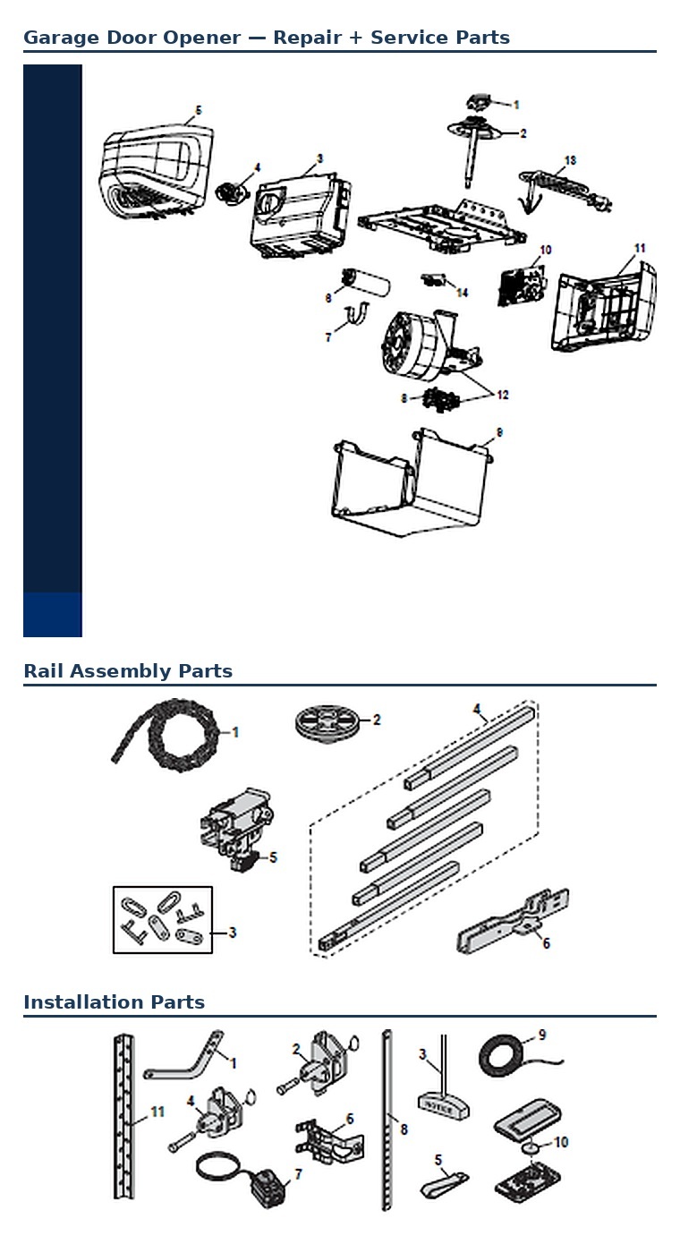 Chamberlain D2101 and D2101C chain drive garage door opener replacement parts diagram