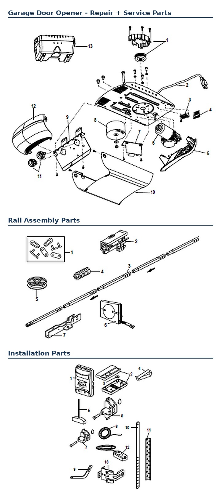 Chamberlain HD800 and HD800D belt drive garage door opener replacement parts diagram