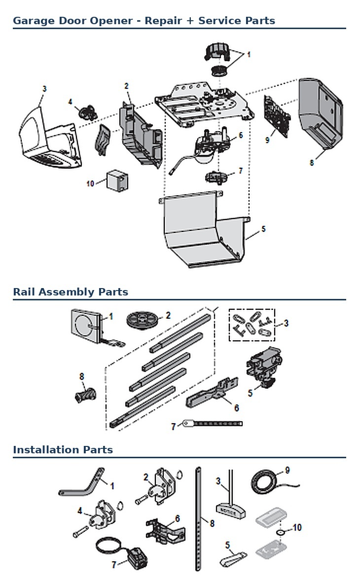 Chamberlain MYQ-CFGDO1 belt drive garage door opener replacement parts diagram