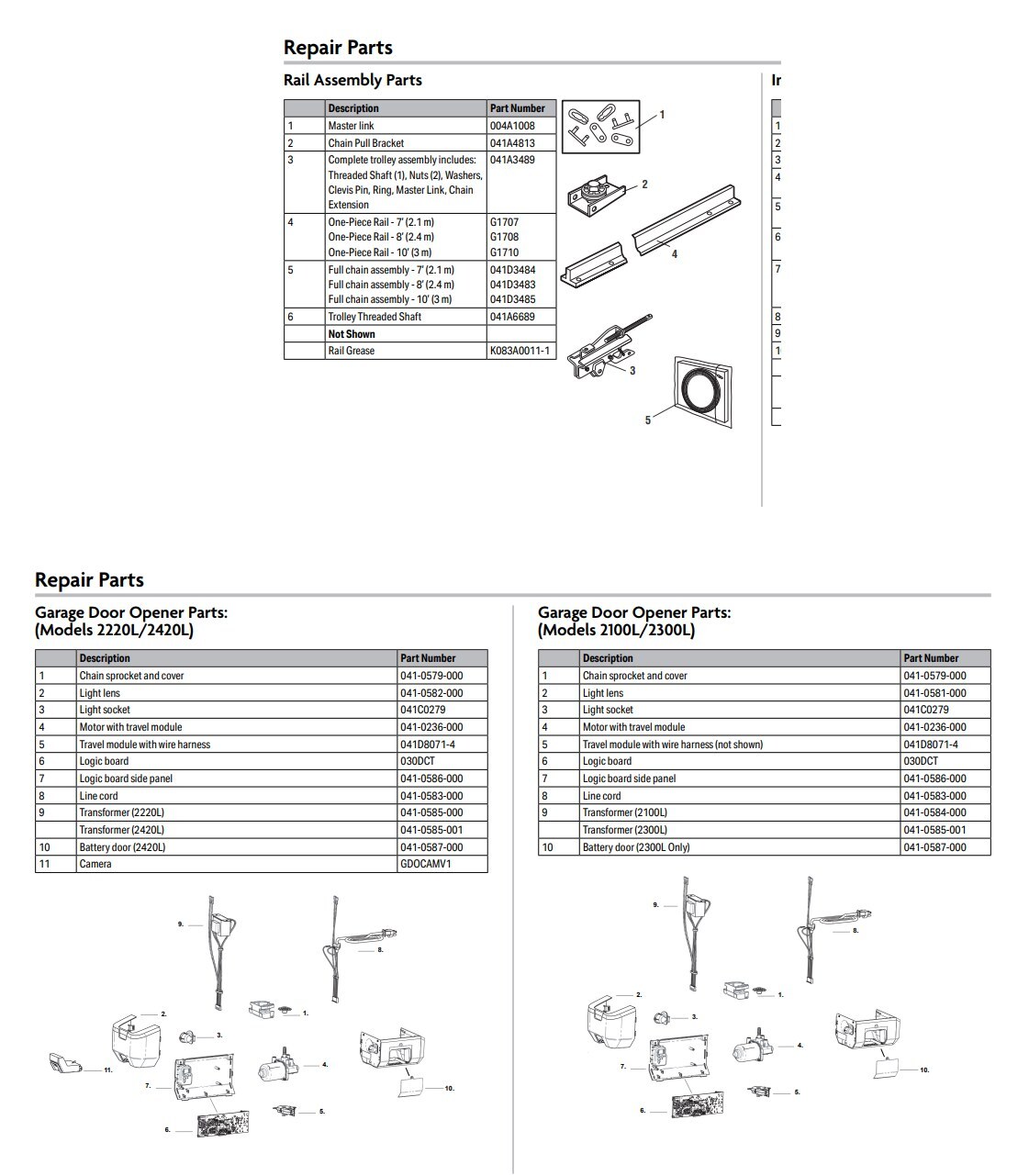 LiftMaster 2420L replacement parts diagram with part numbers