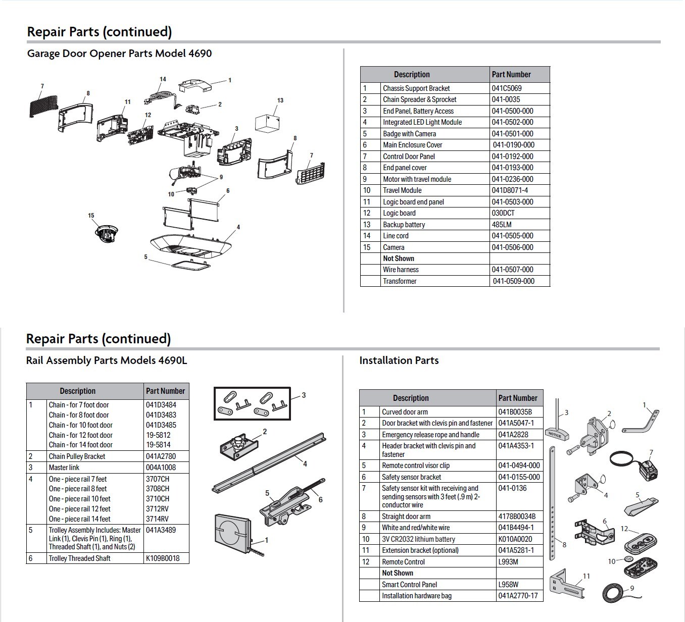 LiftMaster 4690L replacement parts diagram with part numbers