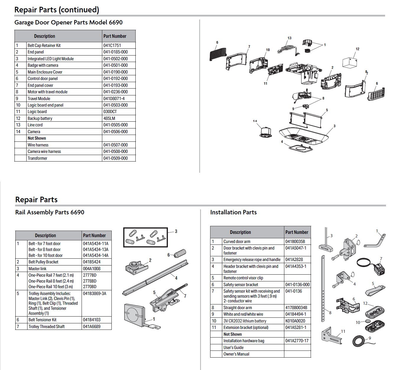LiftMaster 6690 replacement parts diagram with part numbers