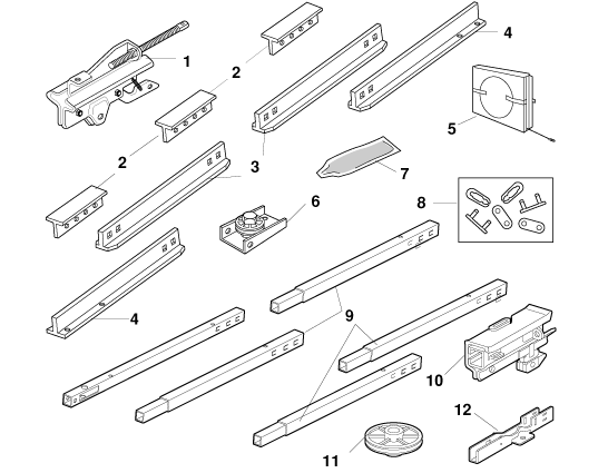 Chamberlain chain drive rail assembly, trolley and chain parts diagram