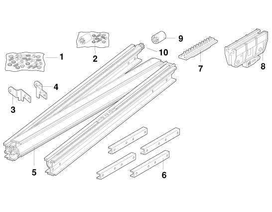 Chamberlain screw drive rail assembly, rack, coupler and trolley parts diagram