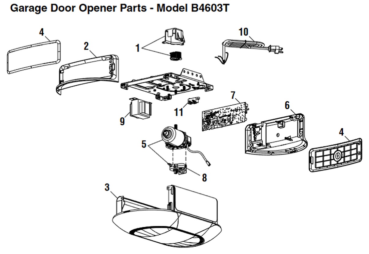 Chamberlain B4603T DC belt drive opener repair parts diagram