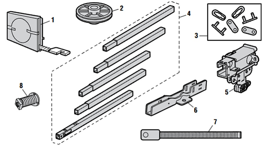 Chamberlain B4603T square rail assembly parts diagram