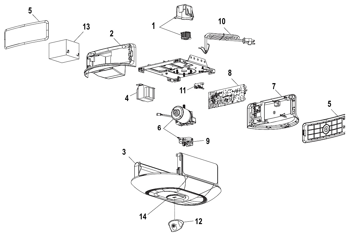 Chamberlain B6755T DC belt drive camera opener repair parts diagram