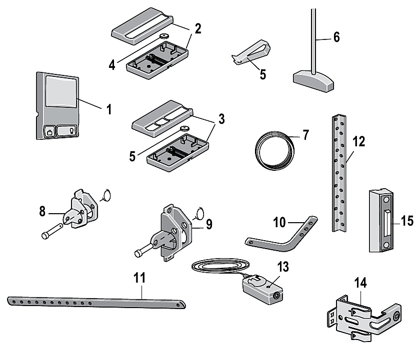 Chamberlain PD210D PD212D installation parts, remotes, arms and safety sensors diagram