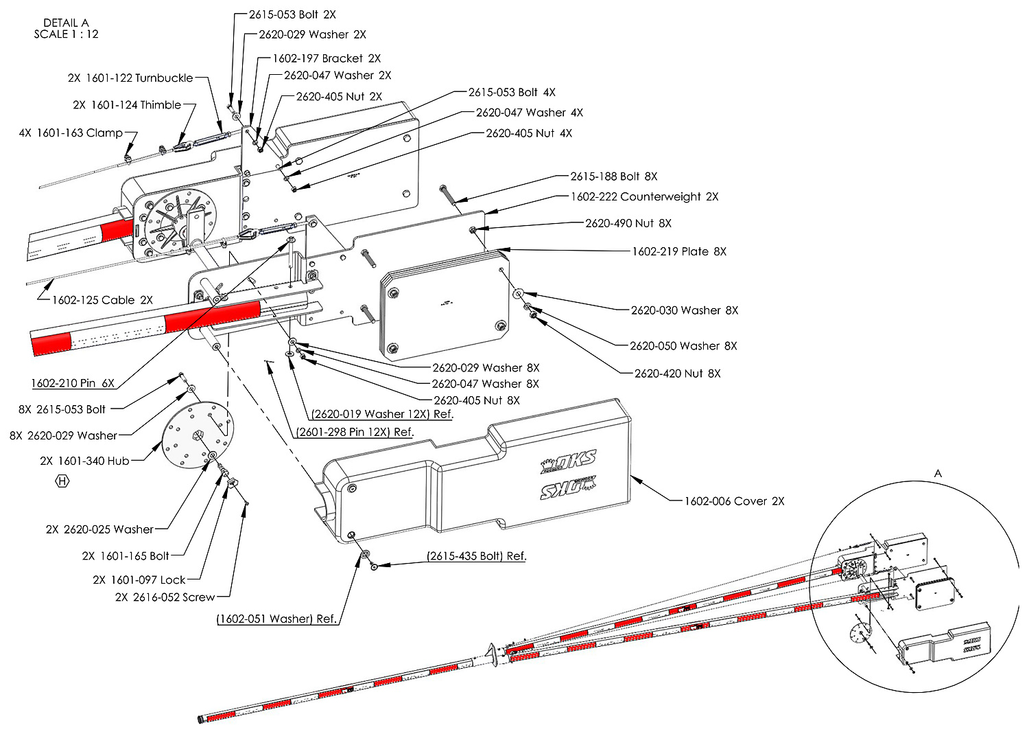 DoorKing 1602 round wishbone arm counterweight end parts diagram