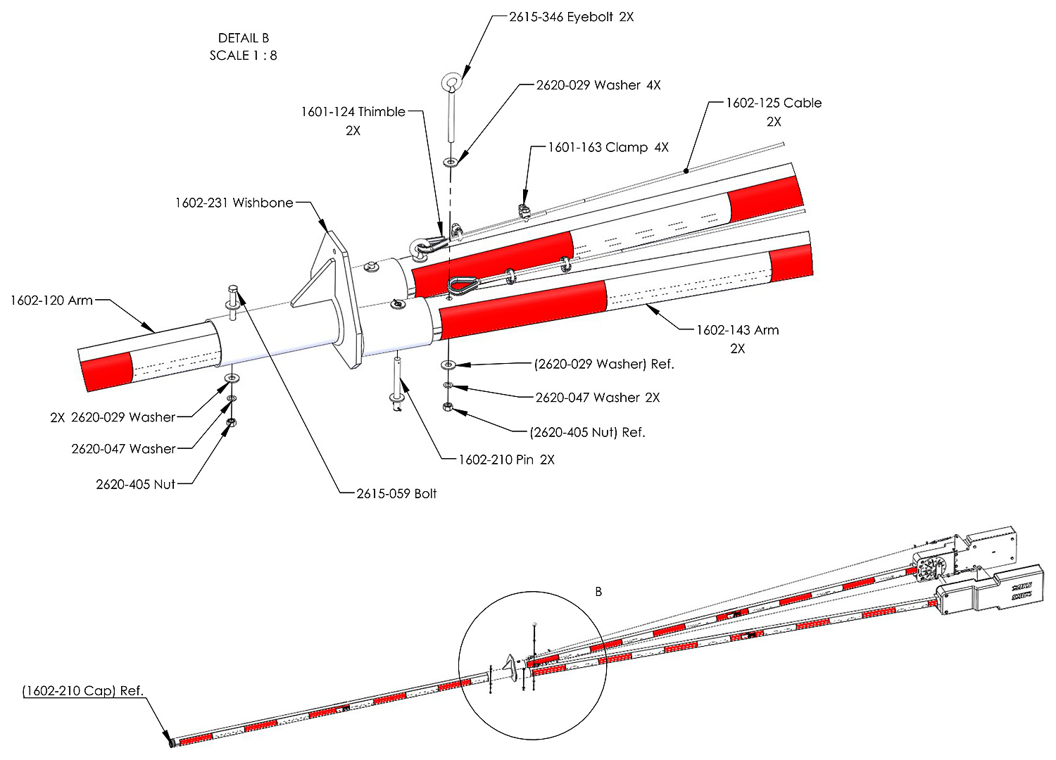 DoorKing 1602 round wishbone arm sections and wishbone connector parts diagram