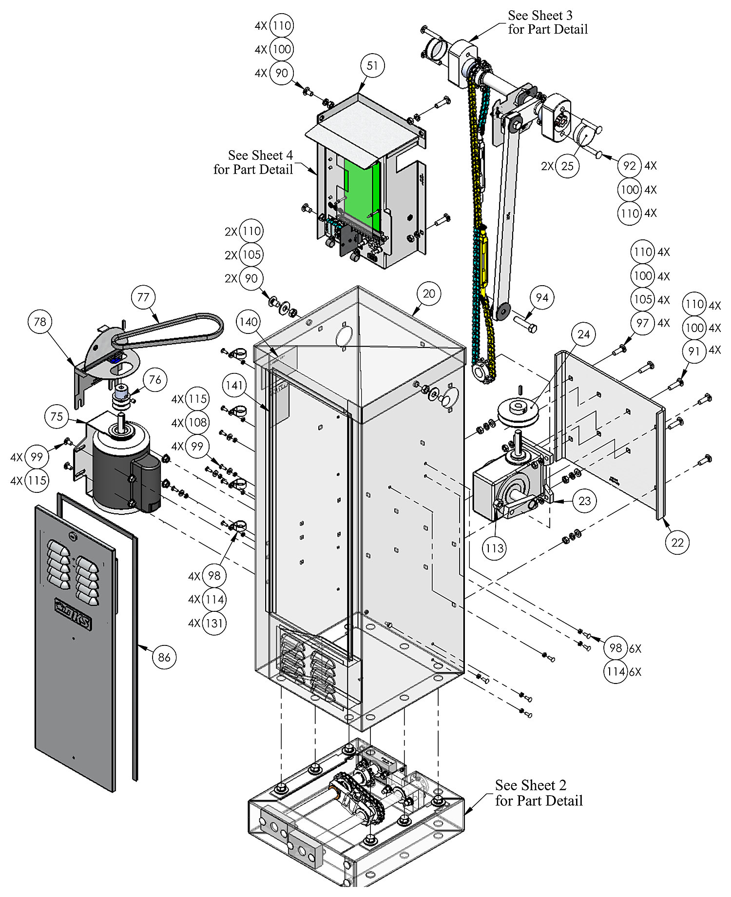 DoorKing 1603-080 Auto-Spike operator main assembly parts diagram