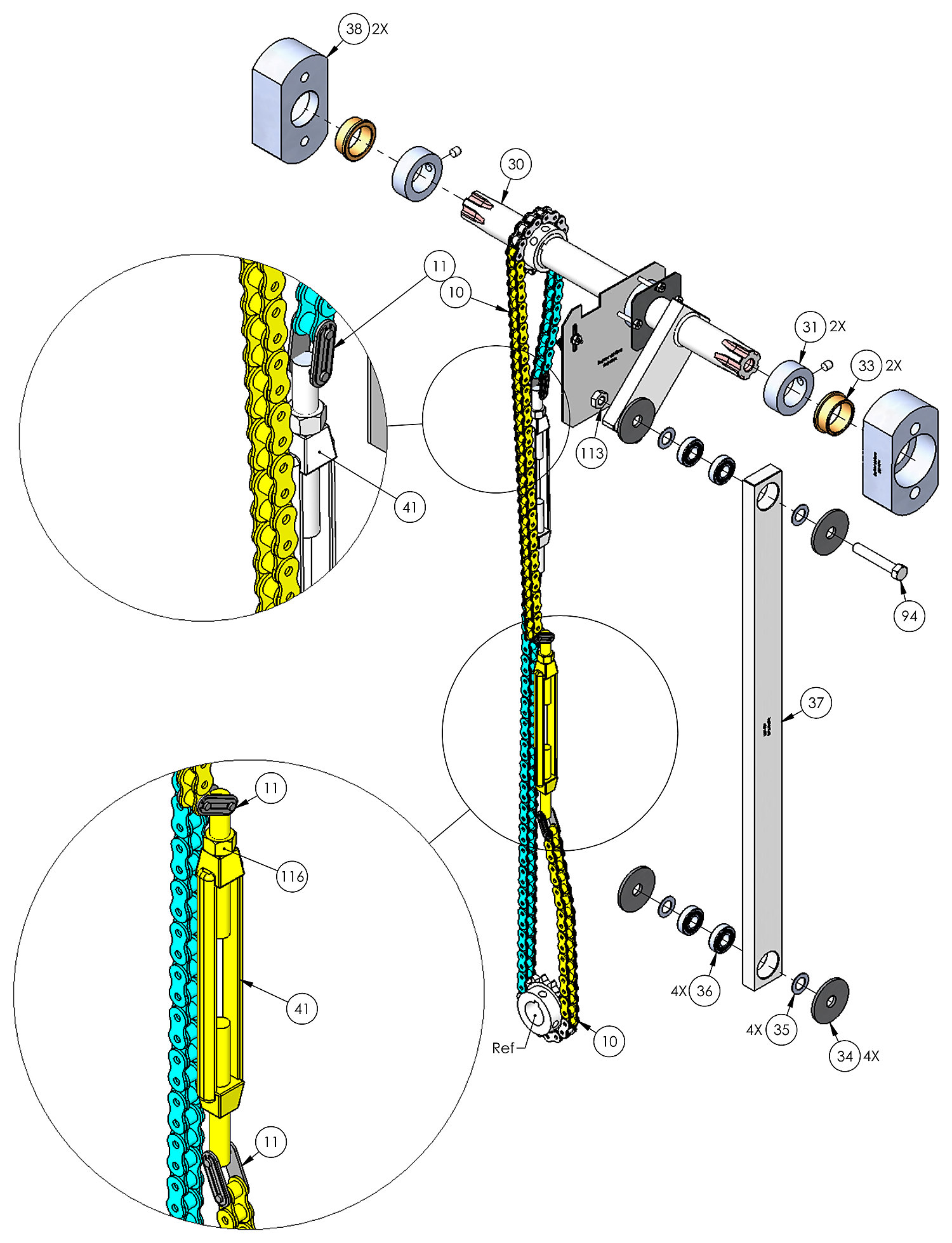 DoorKing 1603-080 drive shaft, chains and connecting link parts diagram