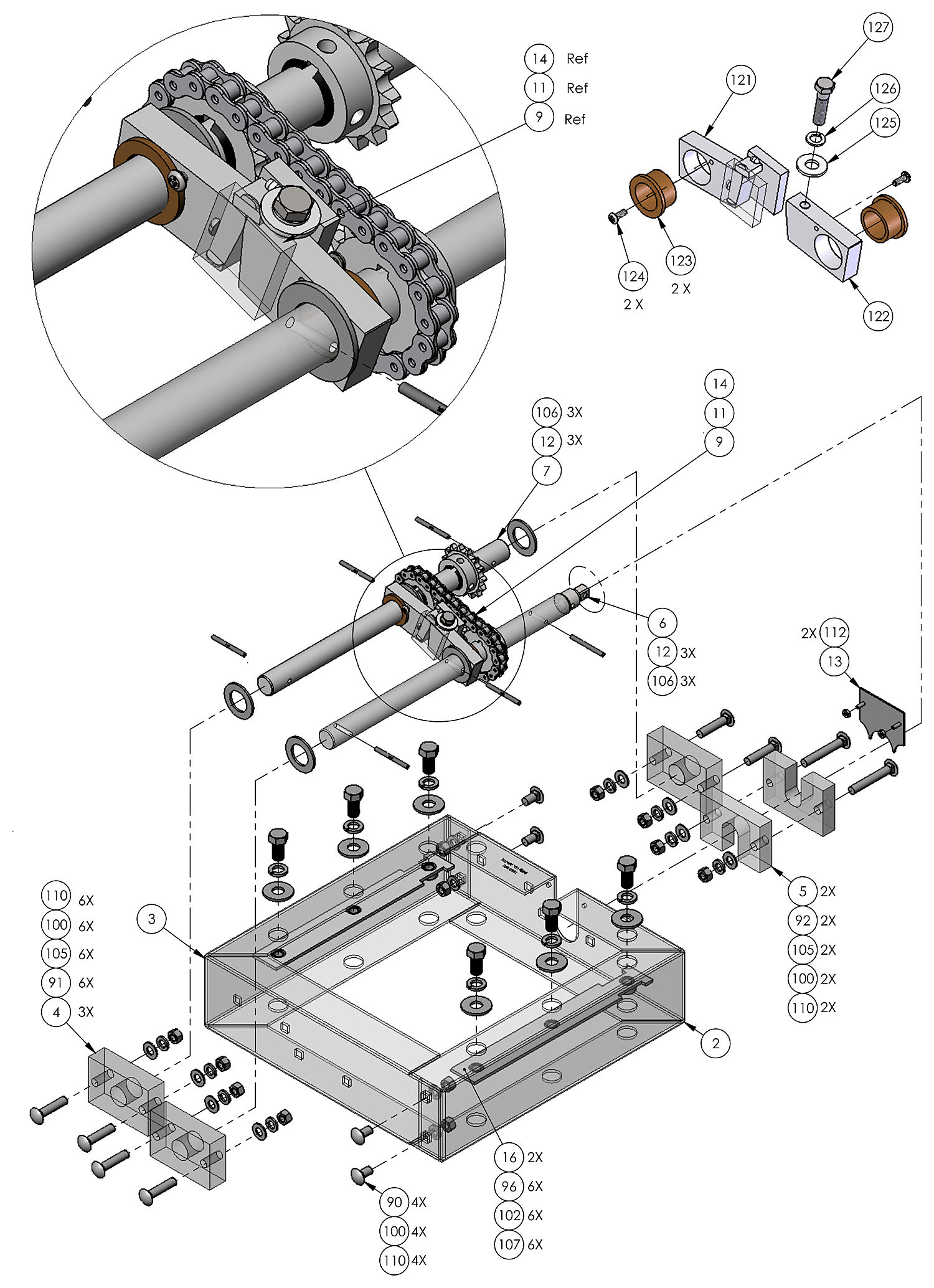 DoorKing 1603-080 transmission case, shafts and #40 chain parts diagram