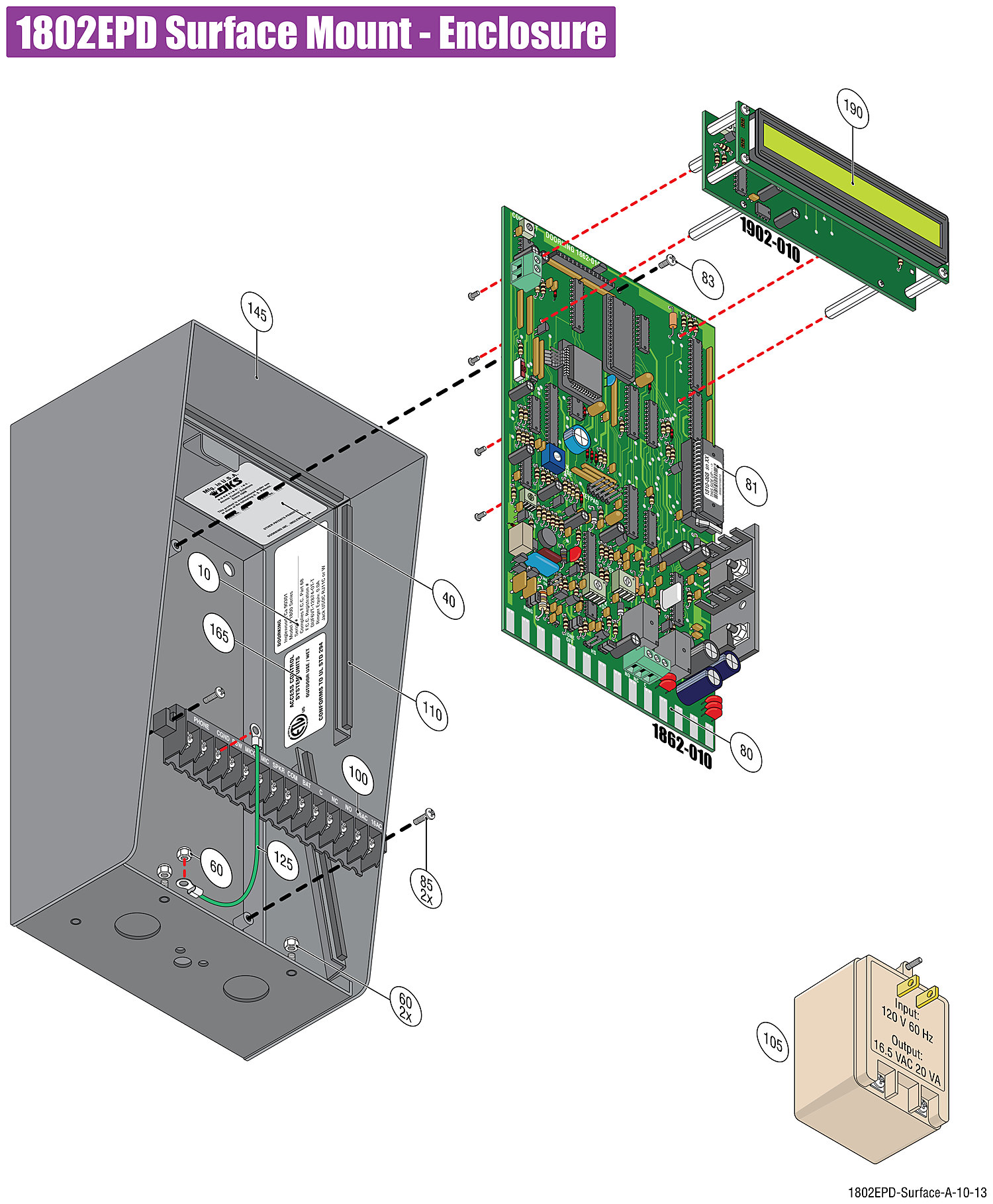 DoorKing 1802 EPD surface mount phone entry enclosure replacement parts diagram