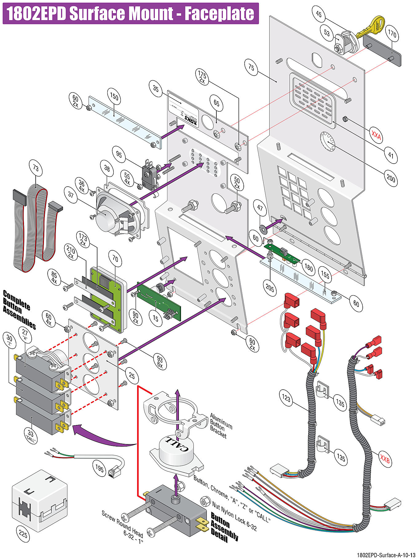 DoorKing 1802 EPD surface mount phone entry faceplate and front panel replacement parts diagram