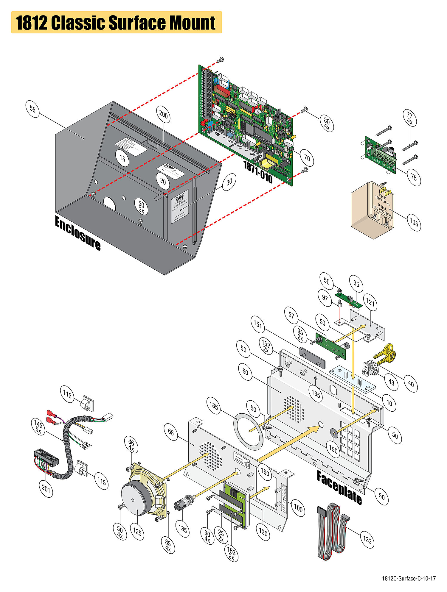 DoorKing 1812 Classic surface mount telephone entry system replacement parts diagram