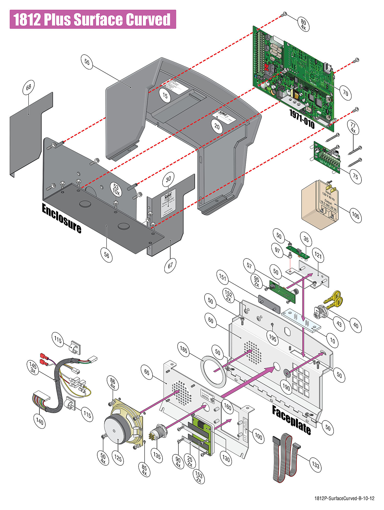 DoorKing 1812 Plus surface curved telephone entry system replacement parts diagram