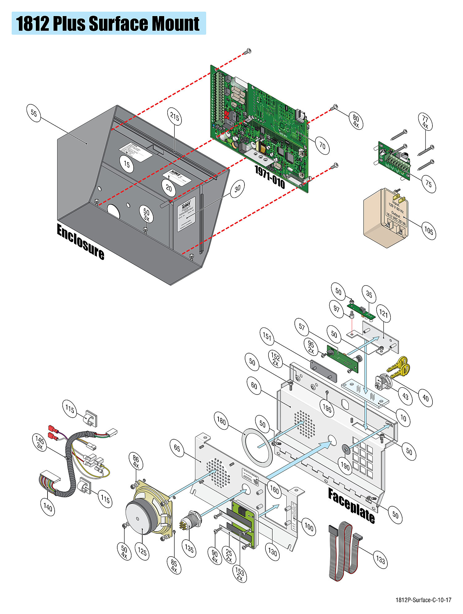 DoorKing 1812 Plus surface mount telephone entry system replacement parts diagram