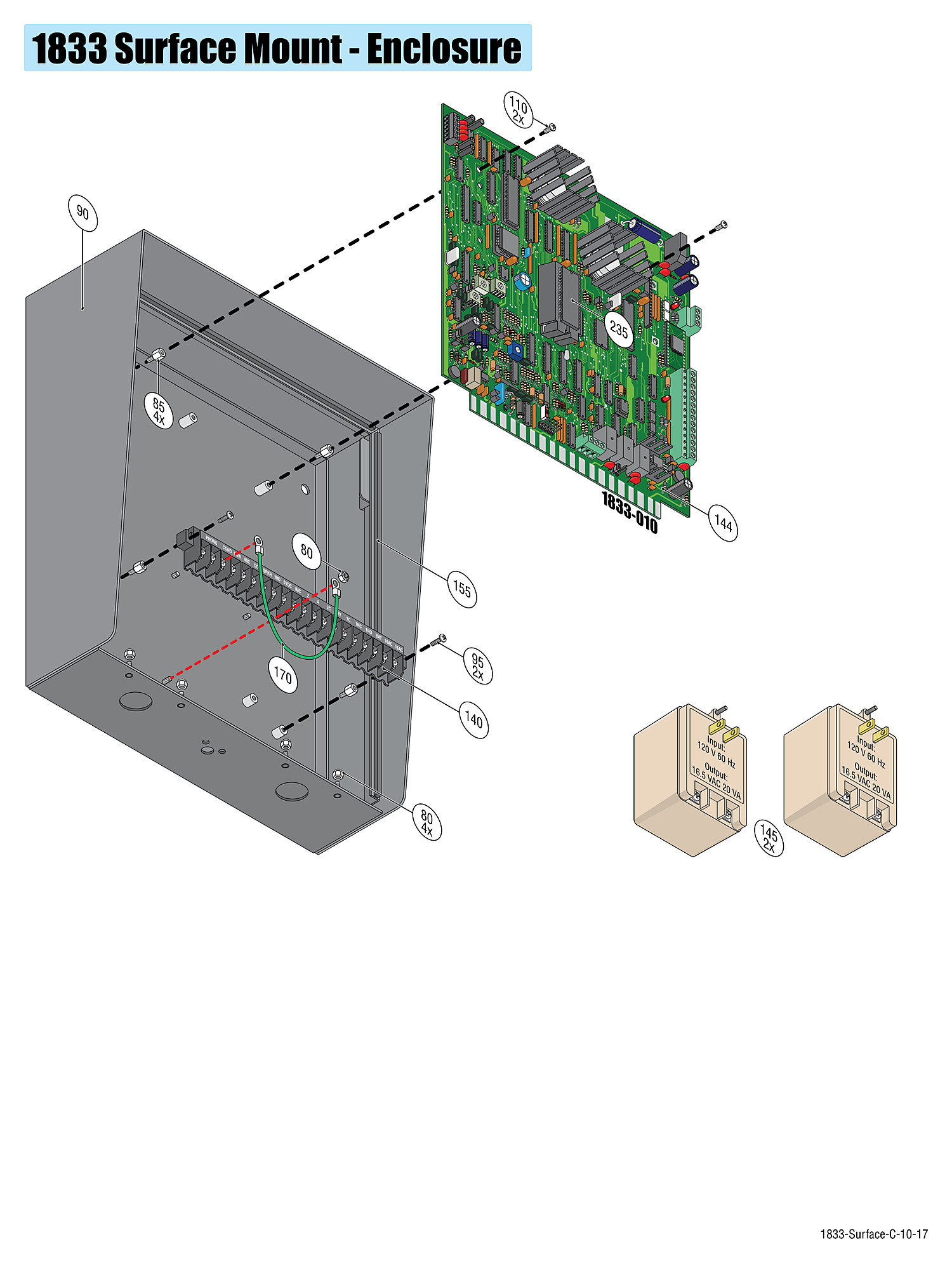 DoorKing 1833 surface mount telephone entry system enclosure replacement parts diagram
