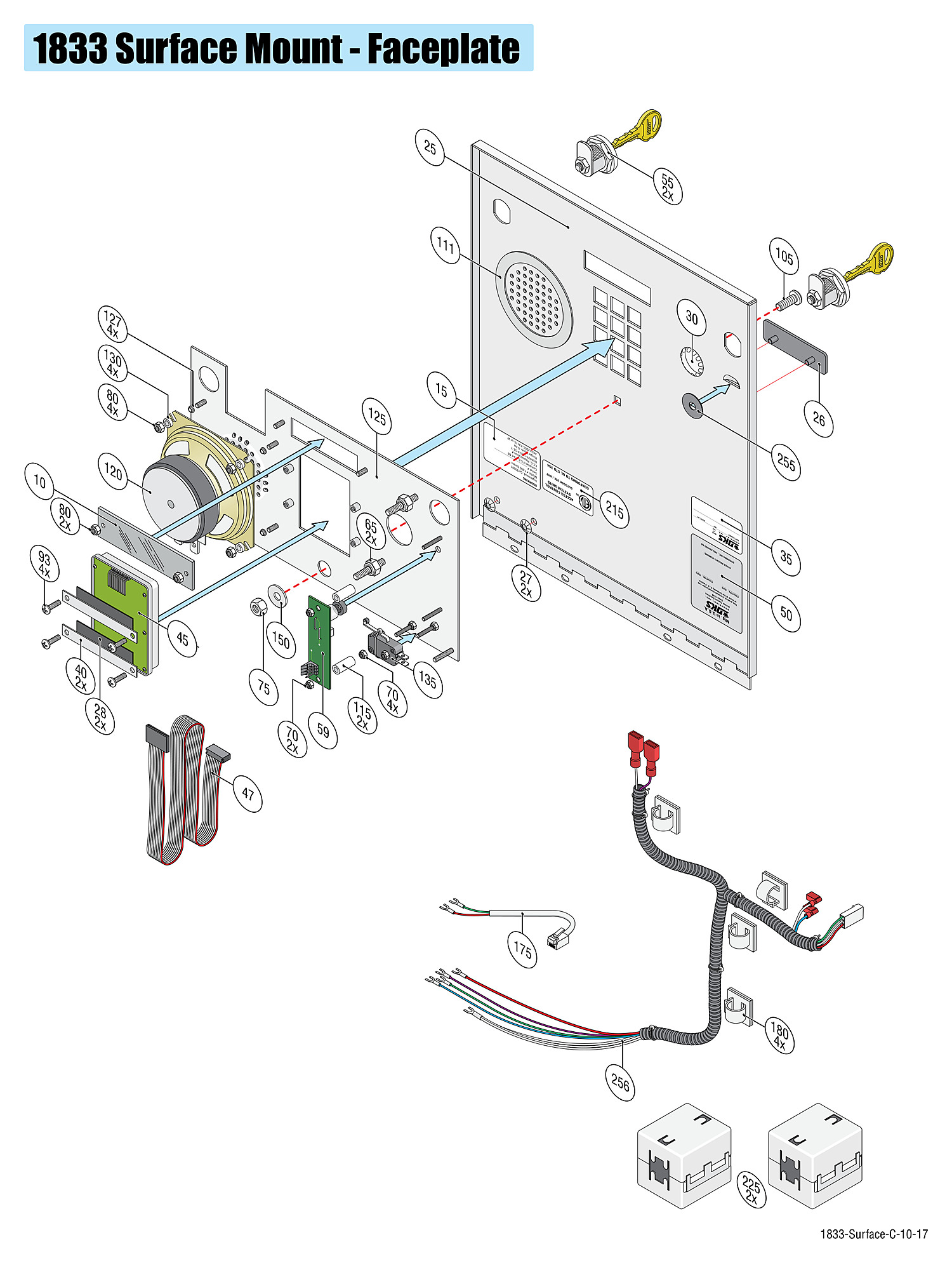 DoorKing 1833 surface mount telephone entry system faceplate replacement parts diagram