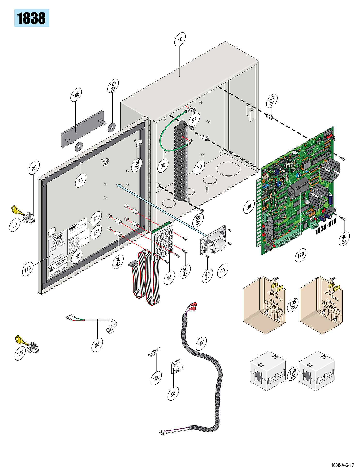 DoorKing 1838-081 multi-door access controller replacement parts diagram