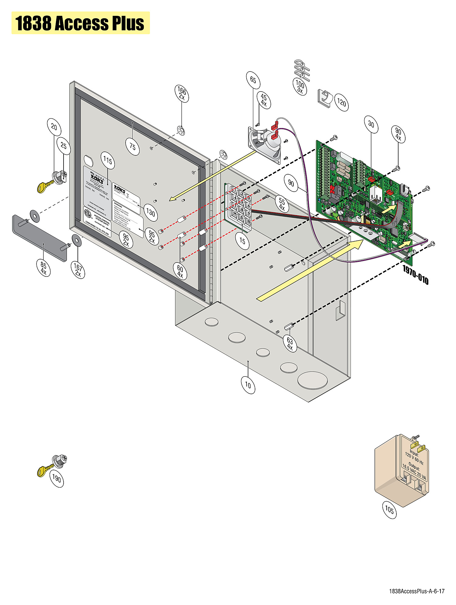 DoorKing 1838-095 Access Plus multi-door access controller replacement parts diagram