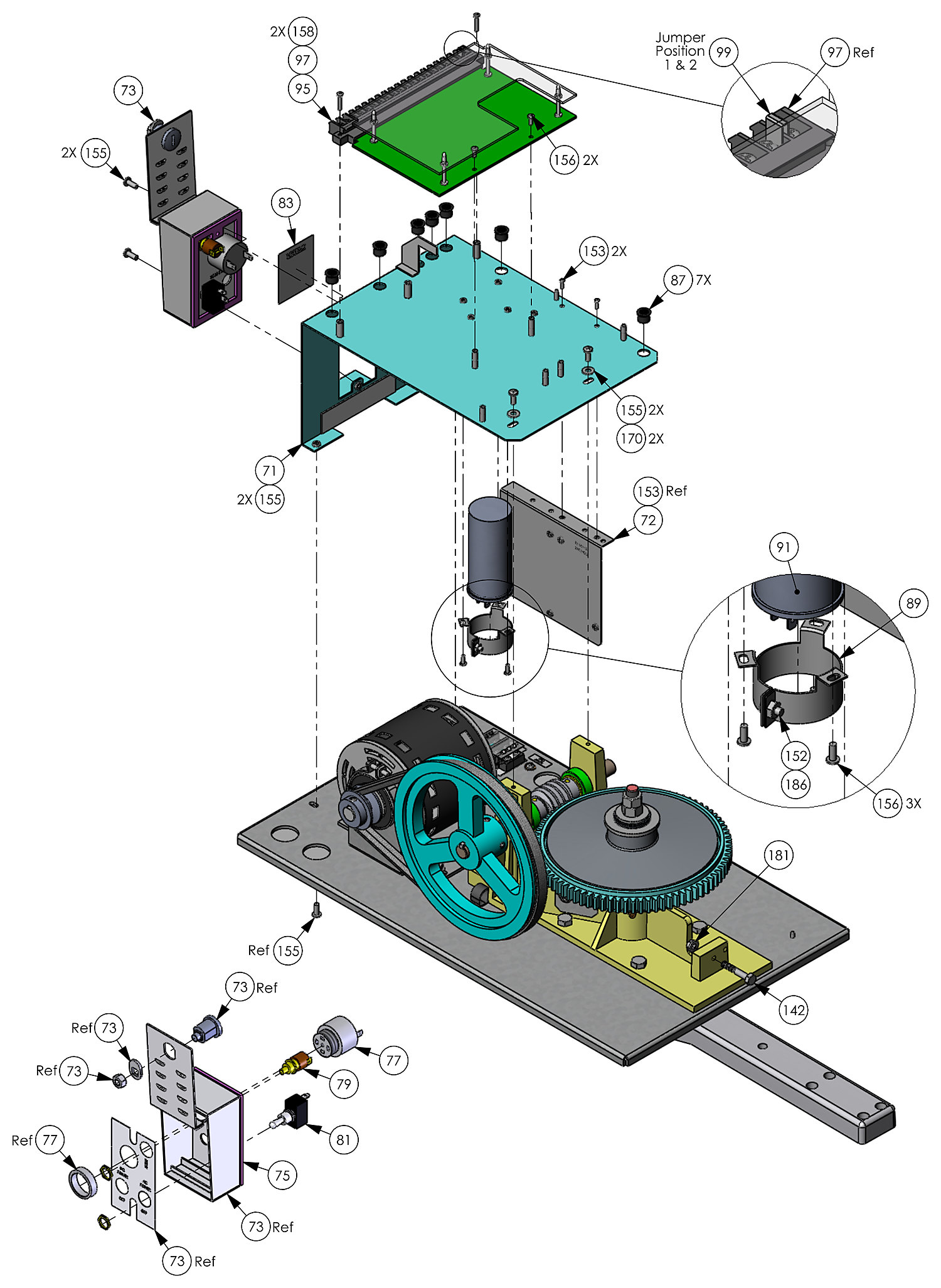 DoorKing 6050 swing gate operator control panel parts diagram &mdash; 4502-010 circuit board, switch cover, capacitor and terminals