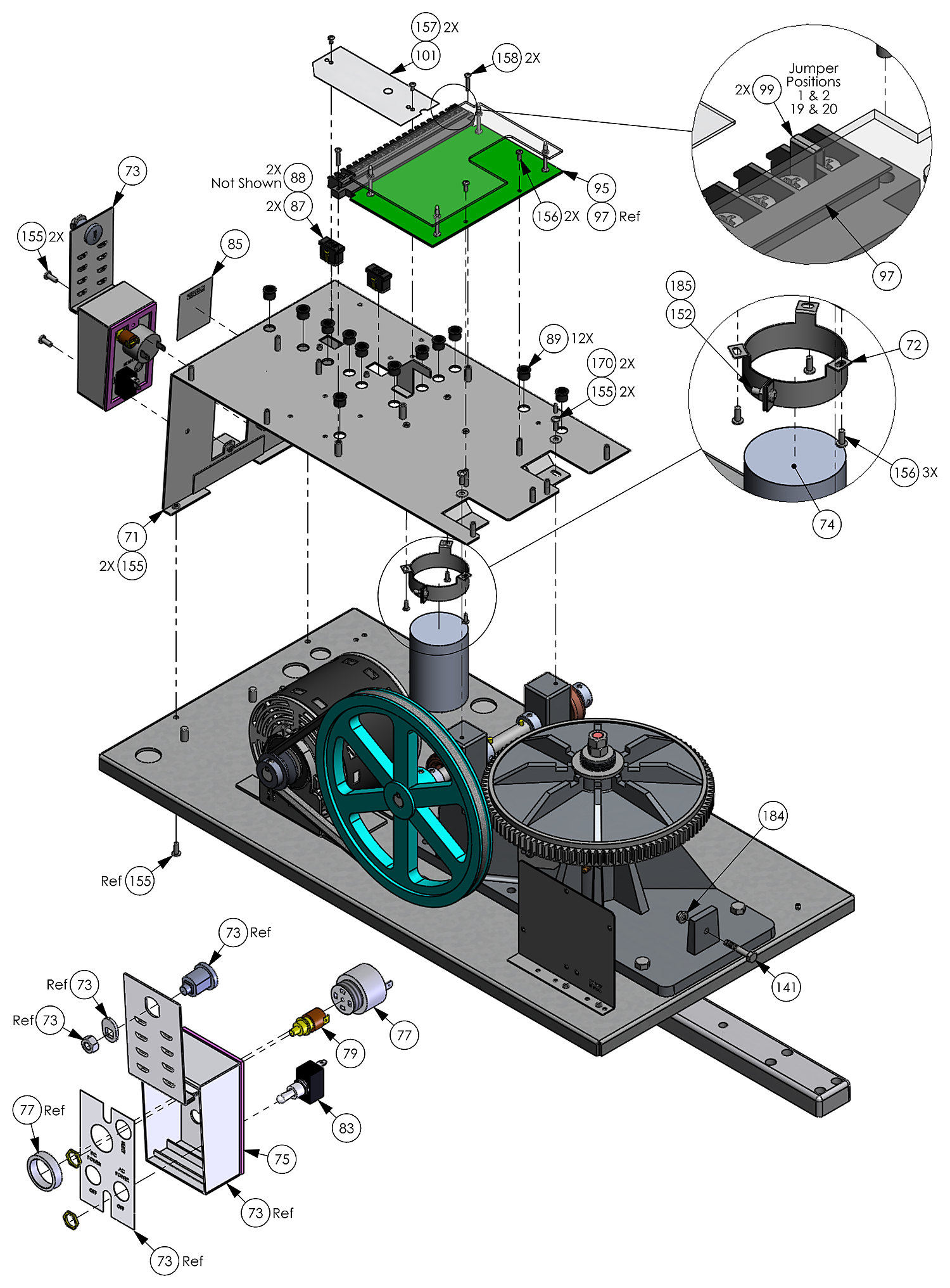 DoorKing 6300 swing gate operator control board, capacitor, switches and electrical parts diagram