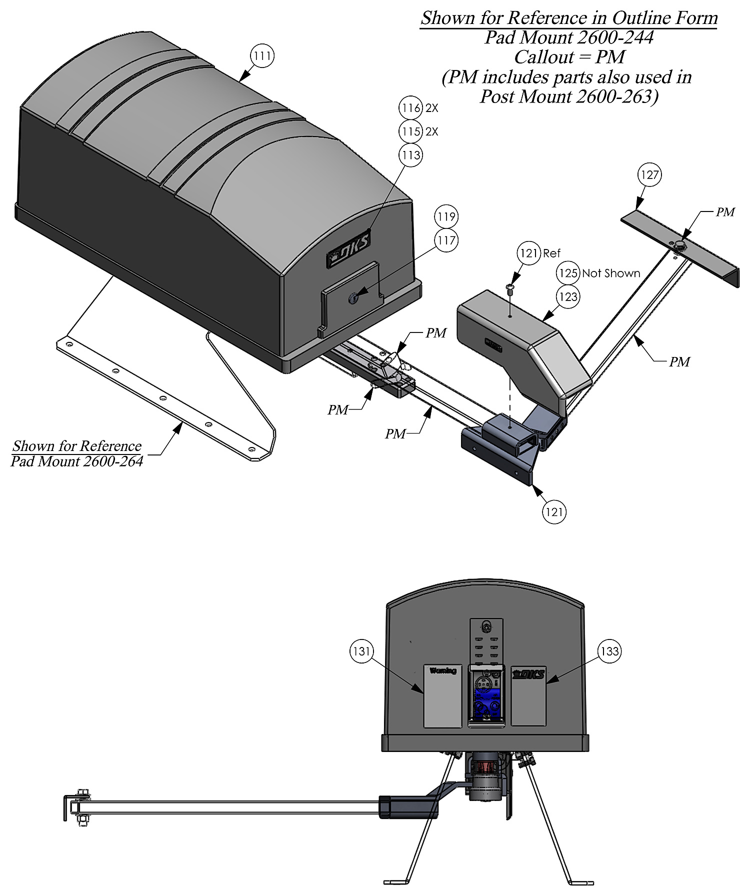 DoorKing 6300 swing gate operator cover, crank arm and mounting parts diagram