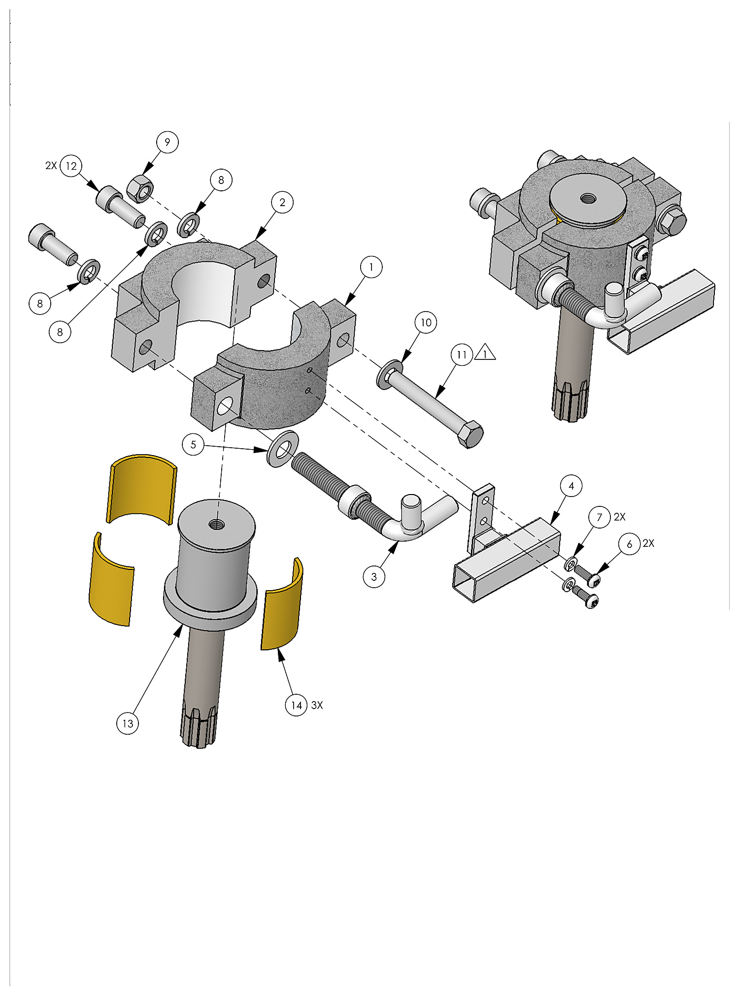 DoorKing 6500-400 hub assembly parts diagram &mdash; hub clamps, splined hub, brass bushings and release screw