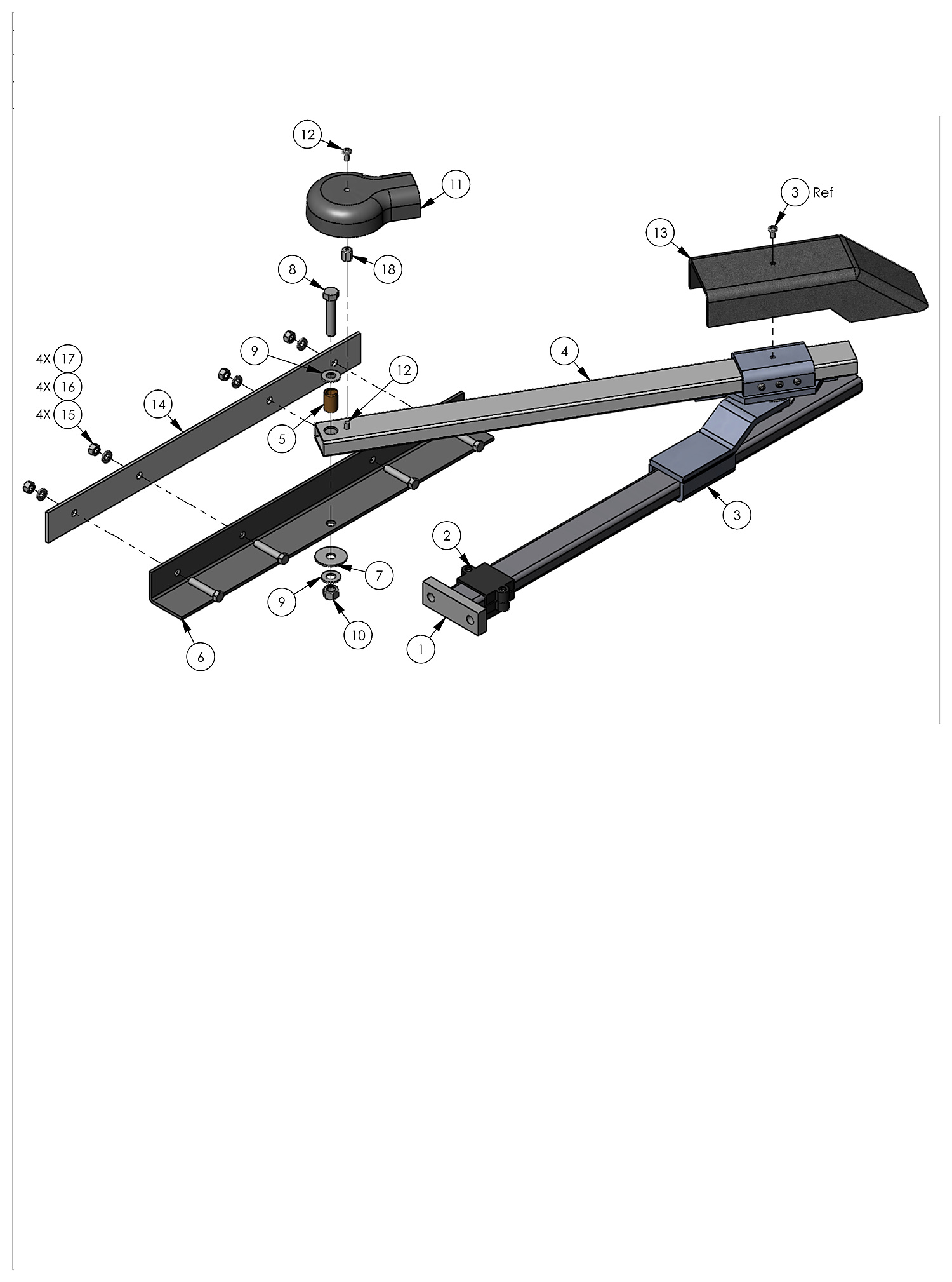 DoorKing 6500-430 main arm assembly parts diagram &mdash; connecting rod, gate brackets, covers and hardware