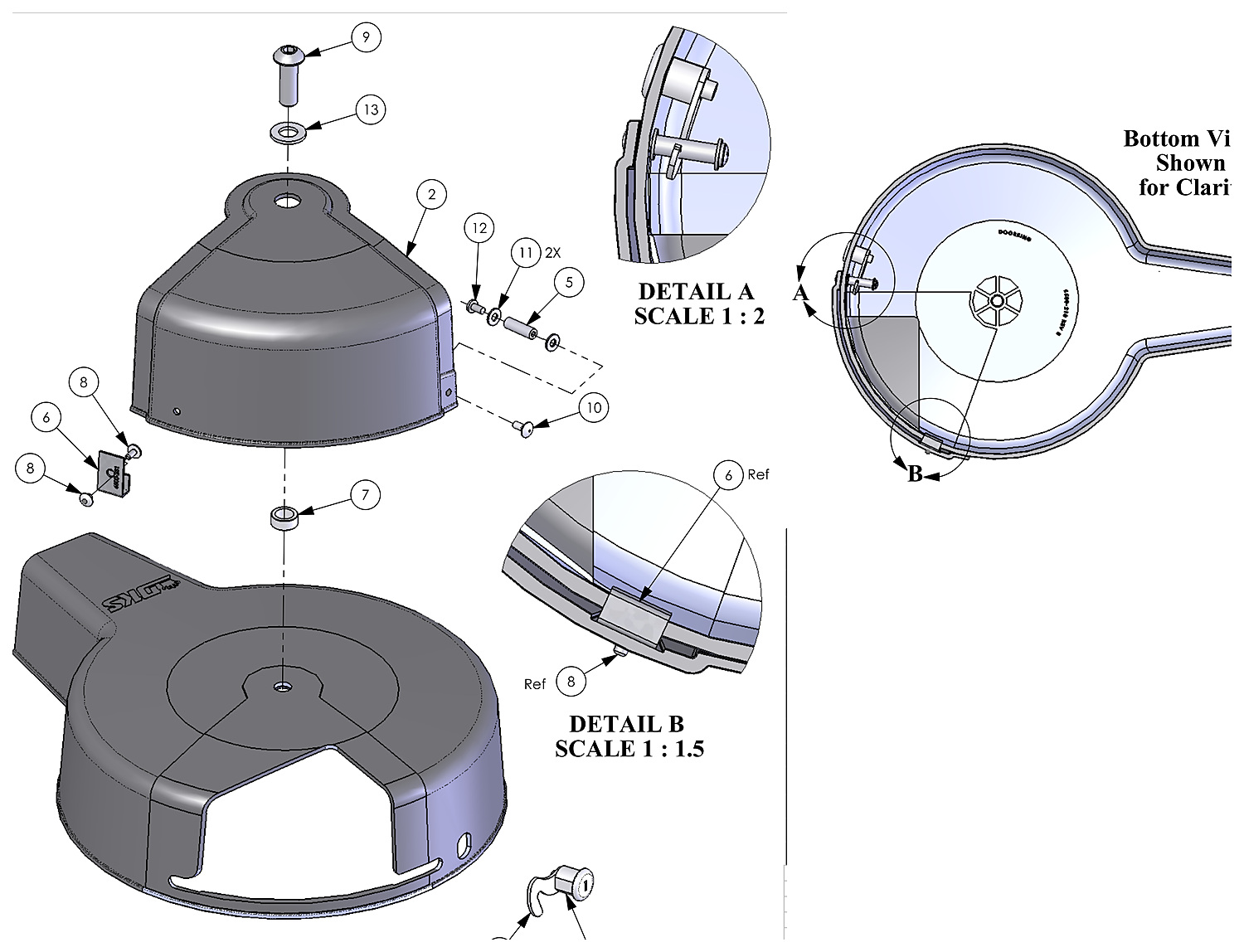 DoorKing 6500-440 turret cover assembly parts diagram &mdash; plastic hub covers, lock cam, spacers and hardware
