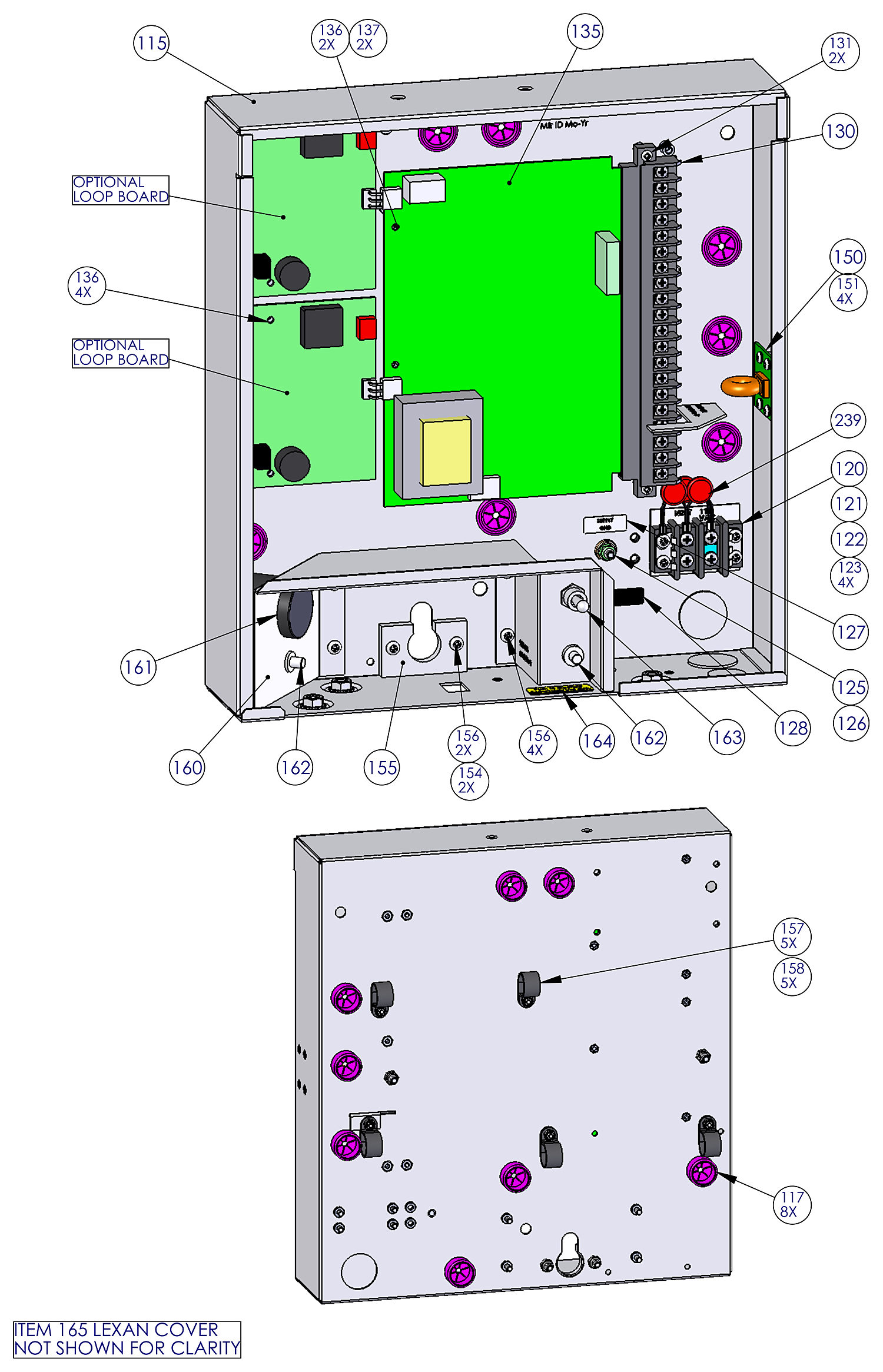 DoorKing 9000 slide gate operator control enclosure parts diagram &mdash; board, terminals, switches
