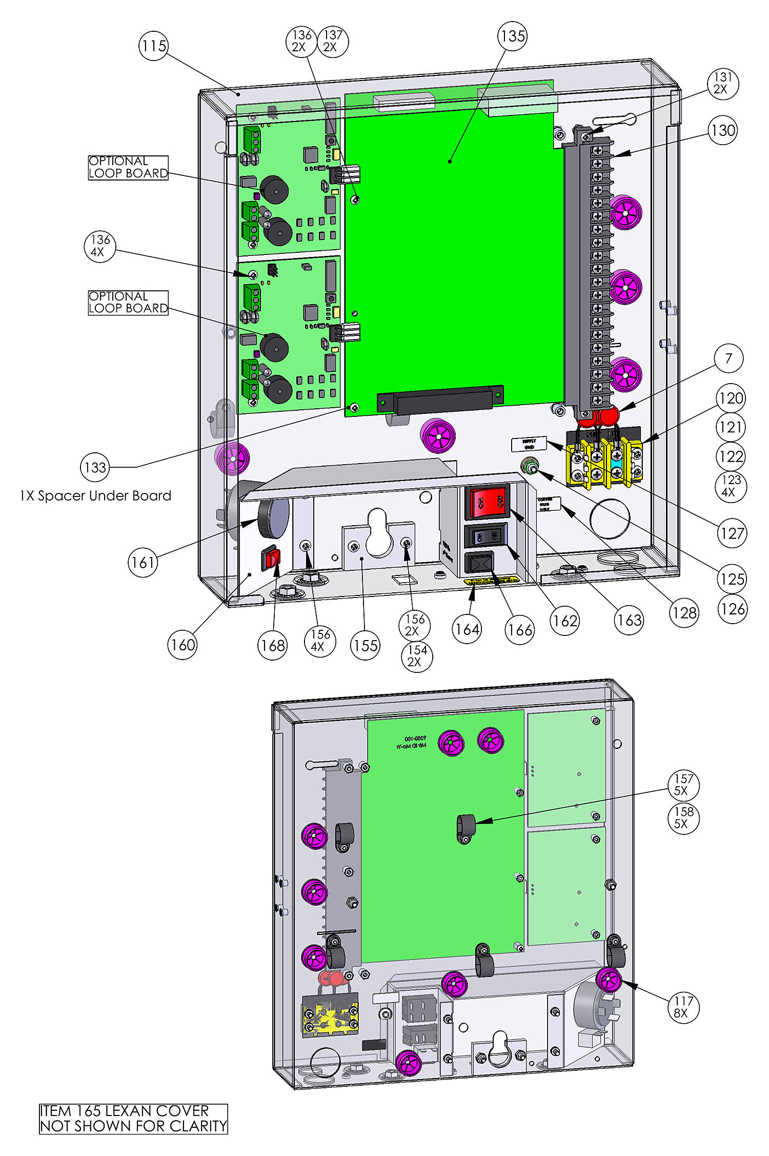 DoorKing 9024 DC slide gate operator control enclosure and circuit board parts diagram