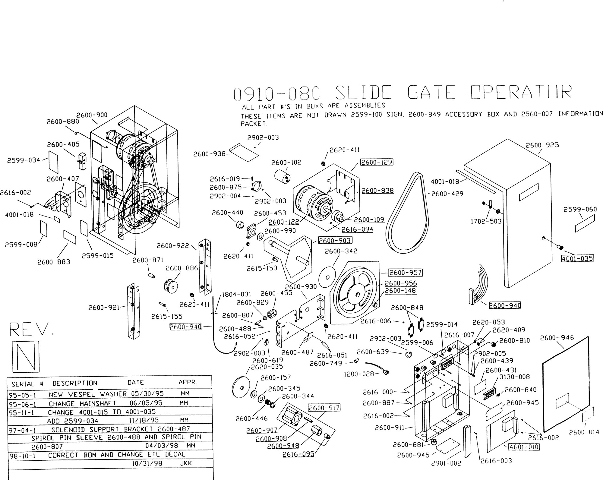 DoorKing 0910-080 slide gate operator exploded parts diagram with part numbers