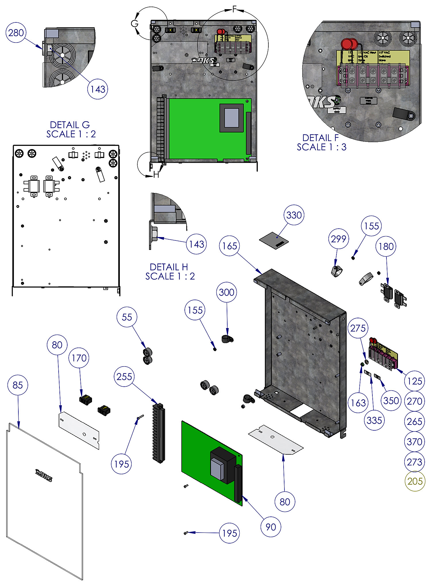DoorKing 9100 slide gate operator control panel parts diagram &mdash; control board, 18 pin terminal, resistors and terminal blocks