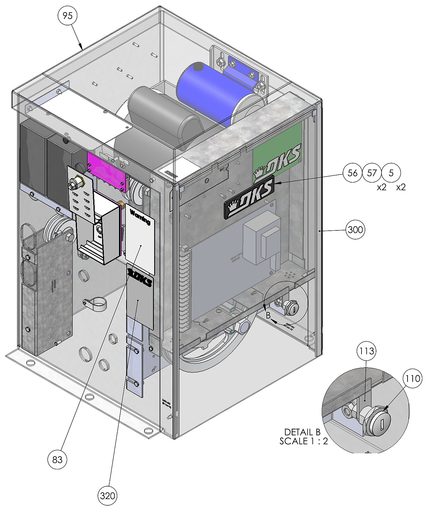 DoorKing 9150 slide gate operator exterior parts diagram &mdash; door, housing, nameplate, lock and labels