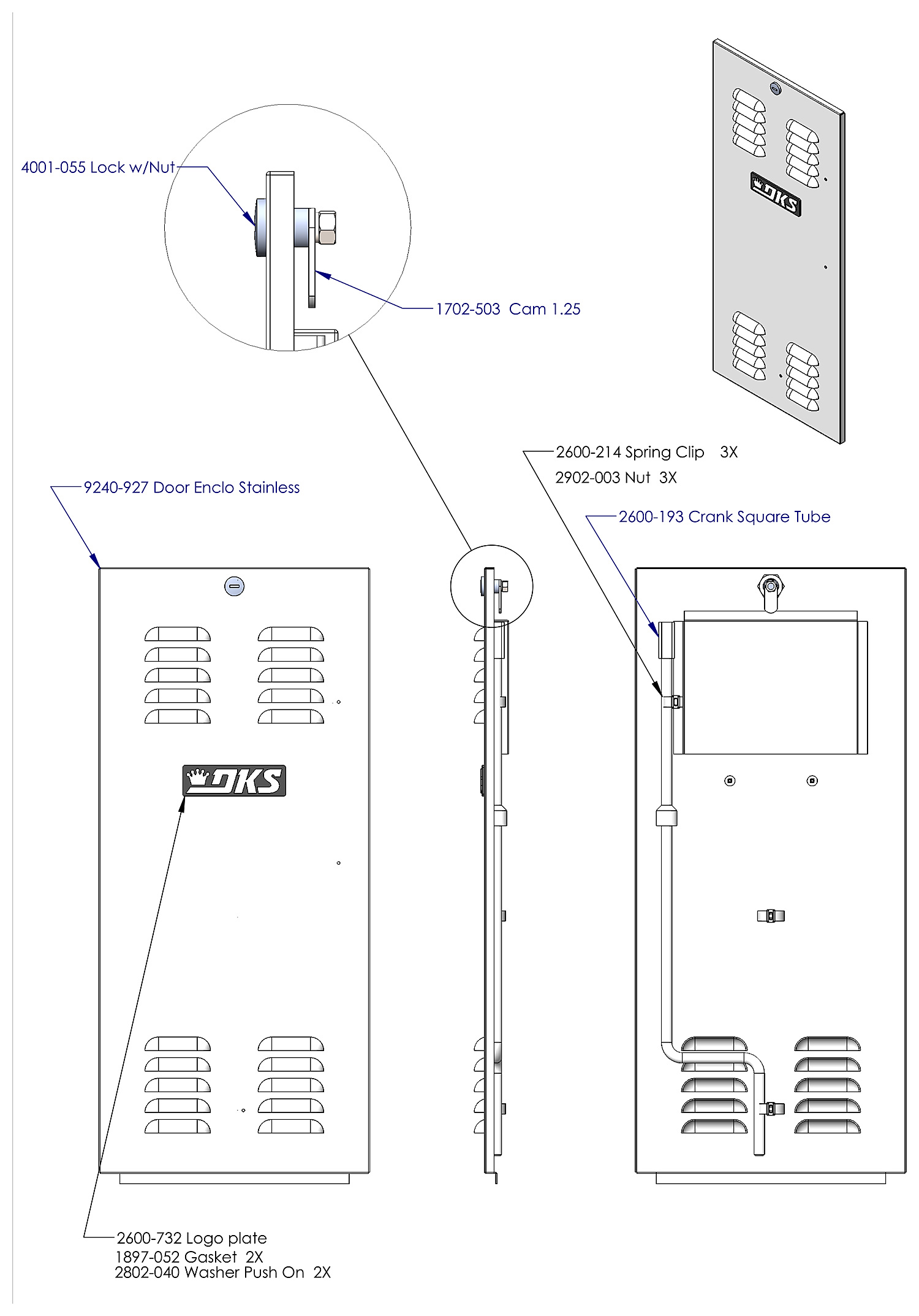 DoorKing 9210 slide gate operator stainless steel door and crank square tube parts diagram