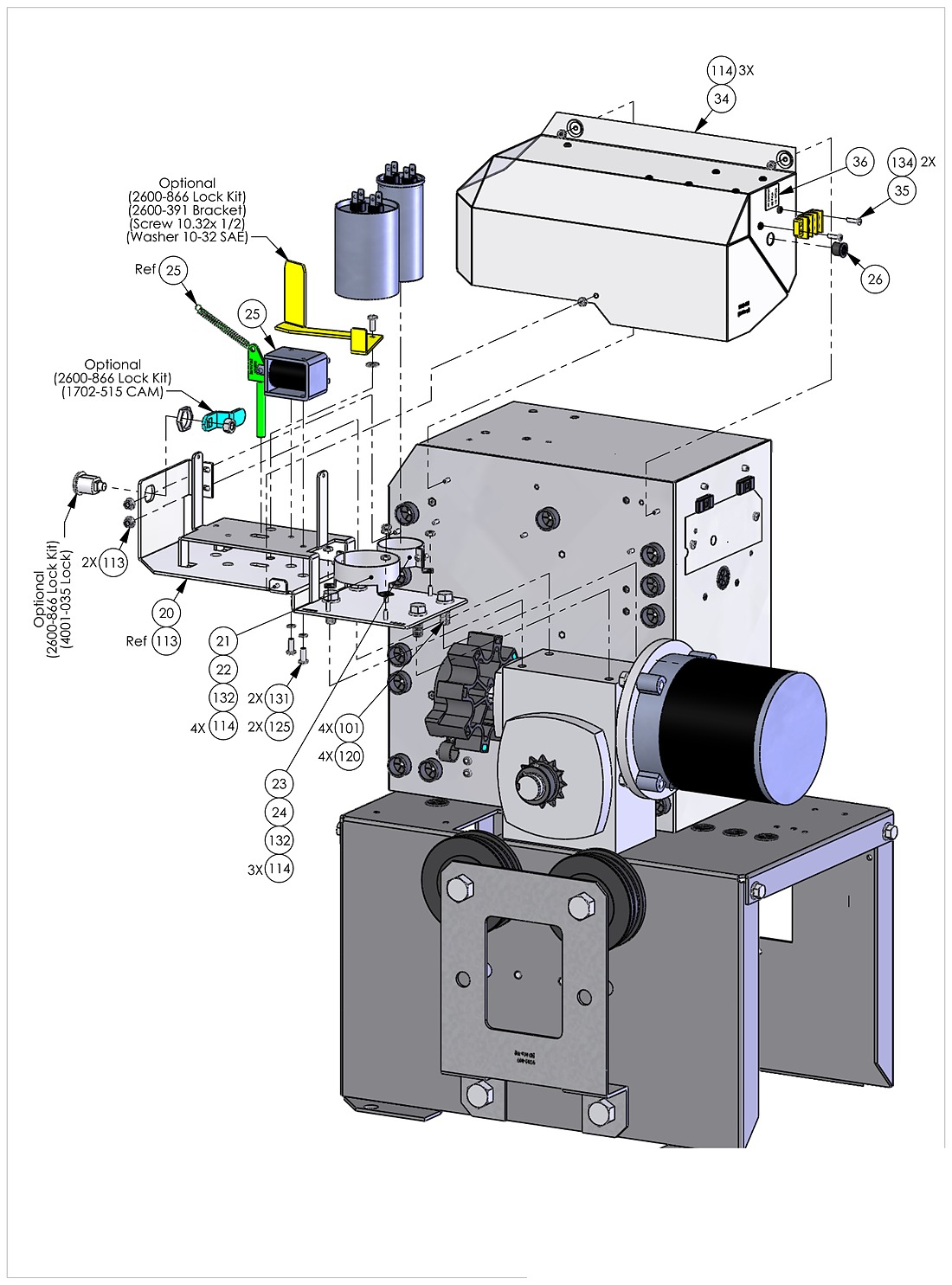 DoorKing 9310 capacitor and solenoid panel parts diagram