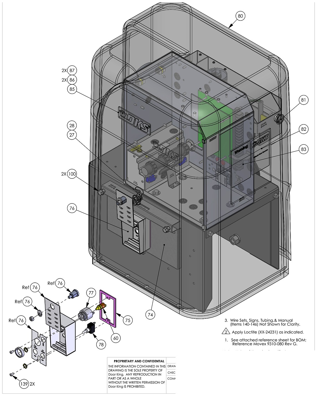 DoorKing 9310 slide gate operator chassis and cover parts diagram