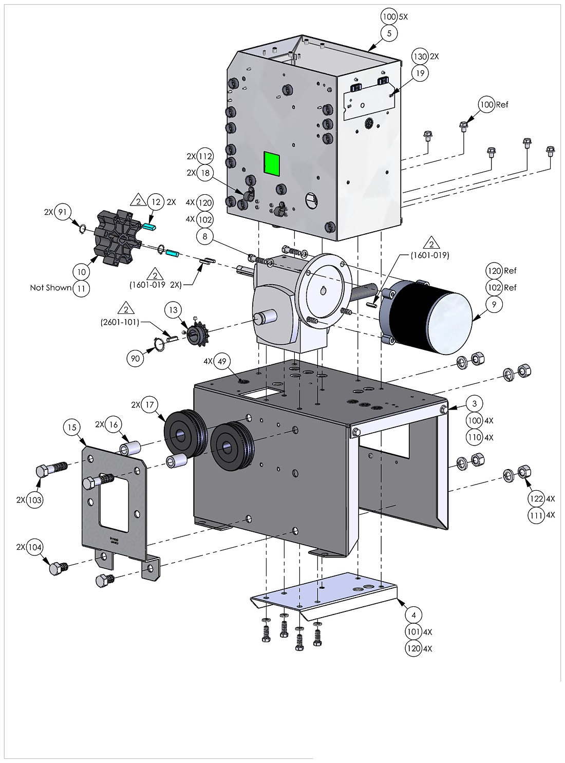 DoorKing 9310 drive assembly, motor and gearbox parts diagram
