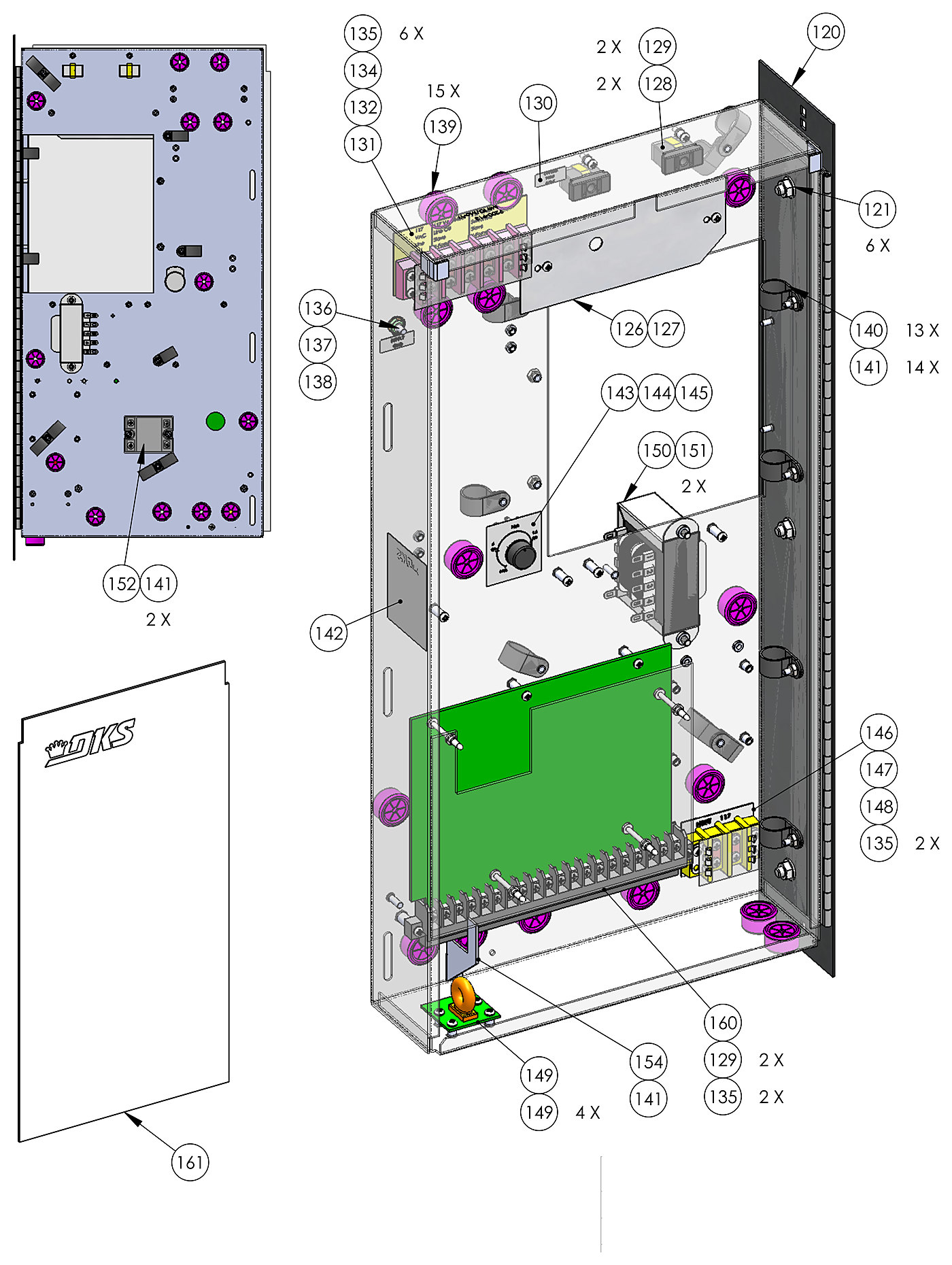 DoorKing 9530 slide gate operator control panel parts diagram &mdash; gate operator board, solid state relay, transformer and speed potentiometer