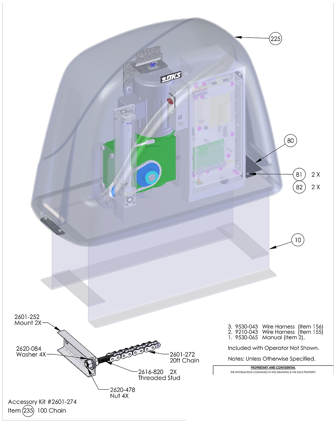 DoorKing 9550 cover assembly and chain accessory kit diagram